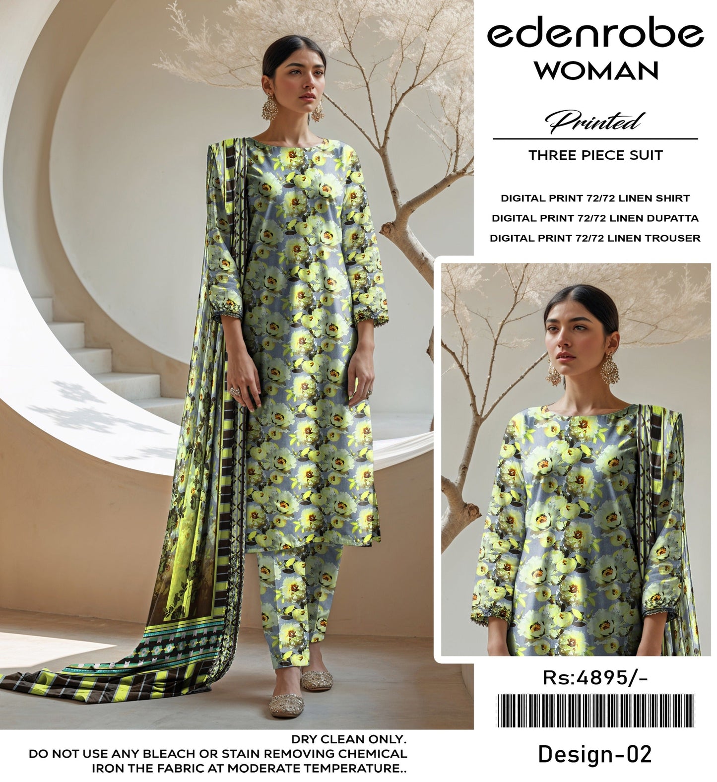 EDENROBE DIGITAL PRINT 72/72 LINEN SUITS 6 A