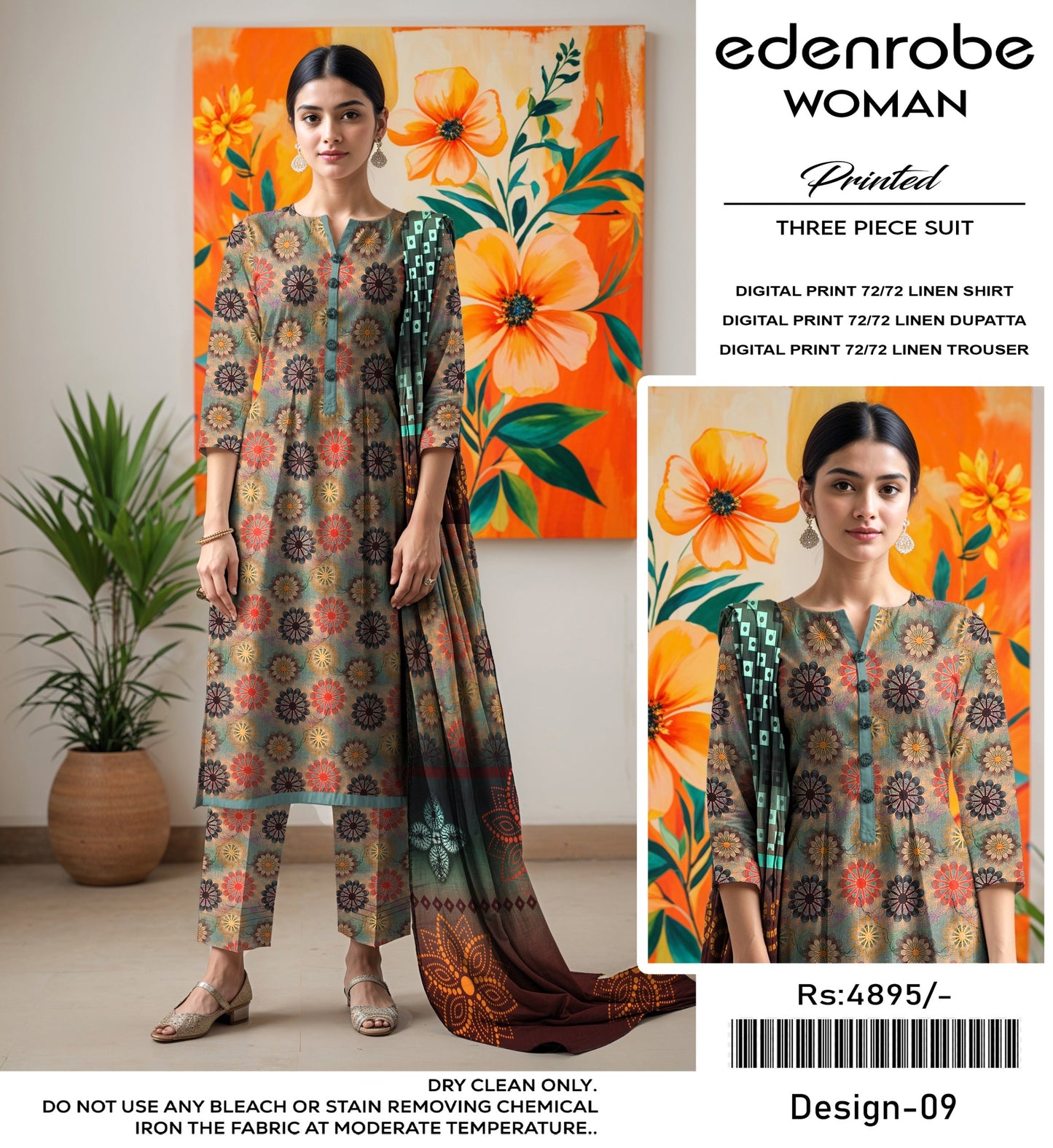 EDENROBE DIGITAL PRINT 72/72 LINEN SUITS 6 A