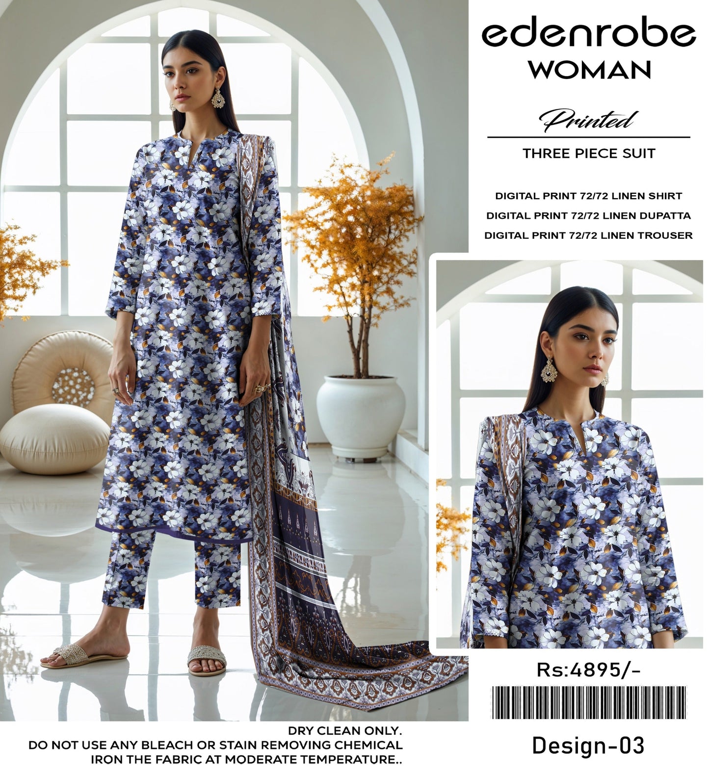 EDENROBE DIGITAL PRINT 72/72 LINEN SUITS 6 B