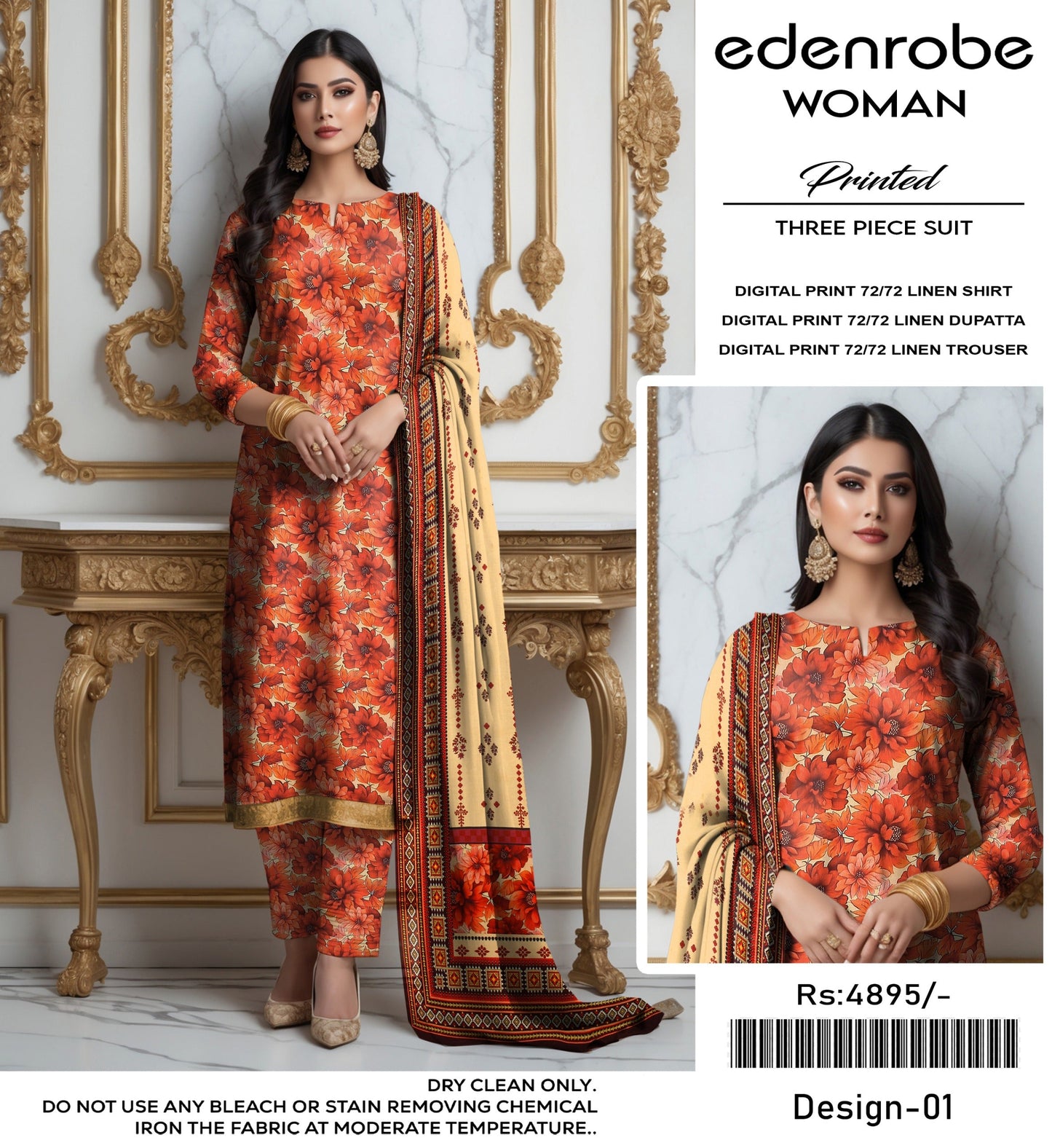 EDENROBE DIGITAL PRINT 72/72 LINEN SUITS 6 B