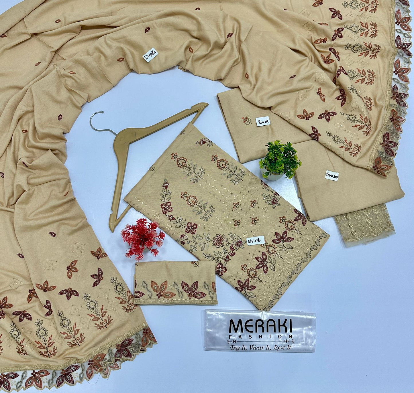 Tahzeeb By Meraki Fashion Vol 412 Luxury Embroidery 3 Pc Karandi (5 Suits ) A