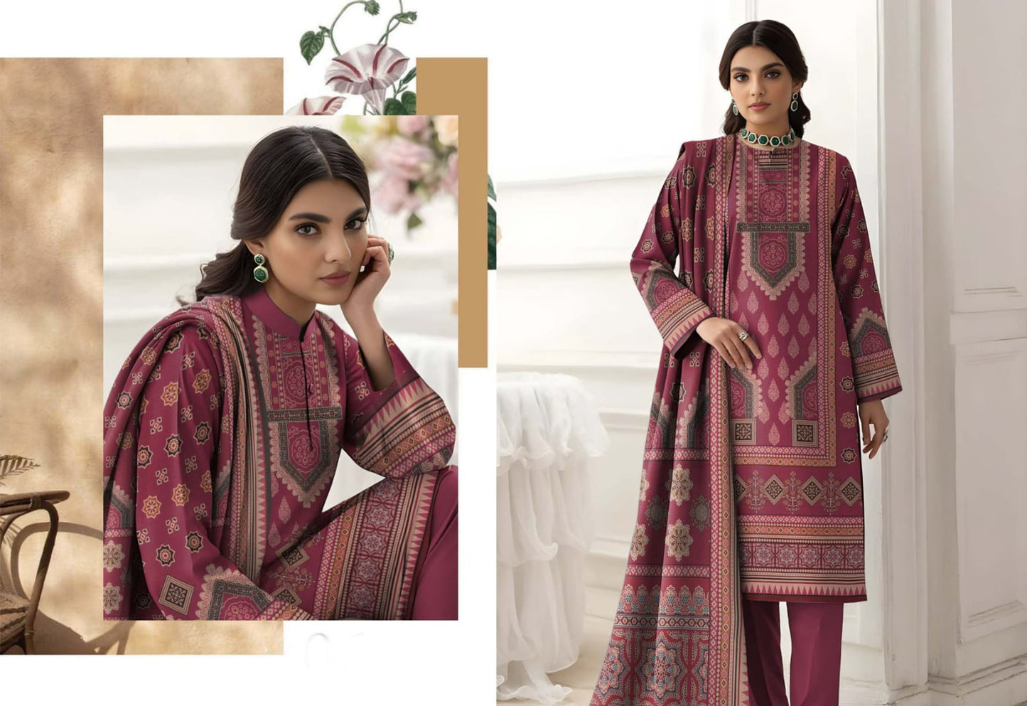 ORIGINAL BRAND BINNOOR FAB DIGITAL GOLD SHAMRAY(5 Suits)B