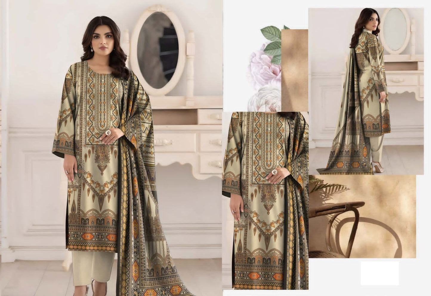 ORIGINAL BRAND BINNOOR FAB DIGITAL GOLD SHAMRAY(5 Suits)A