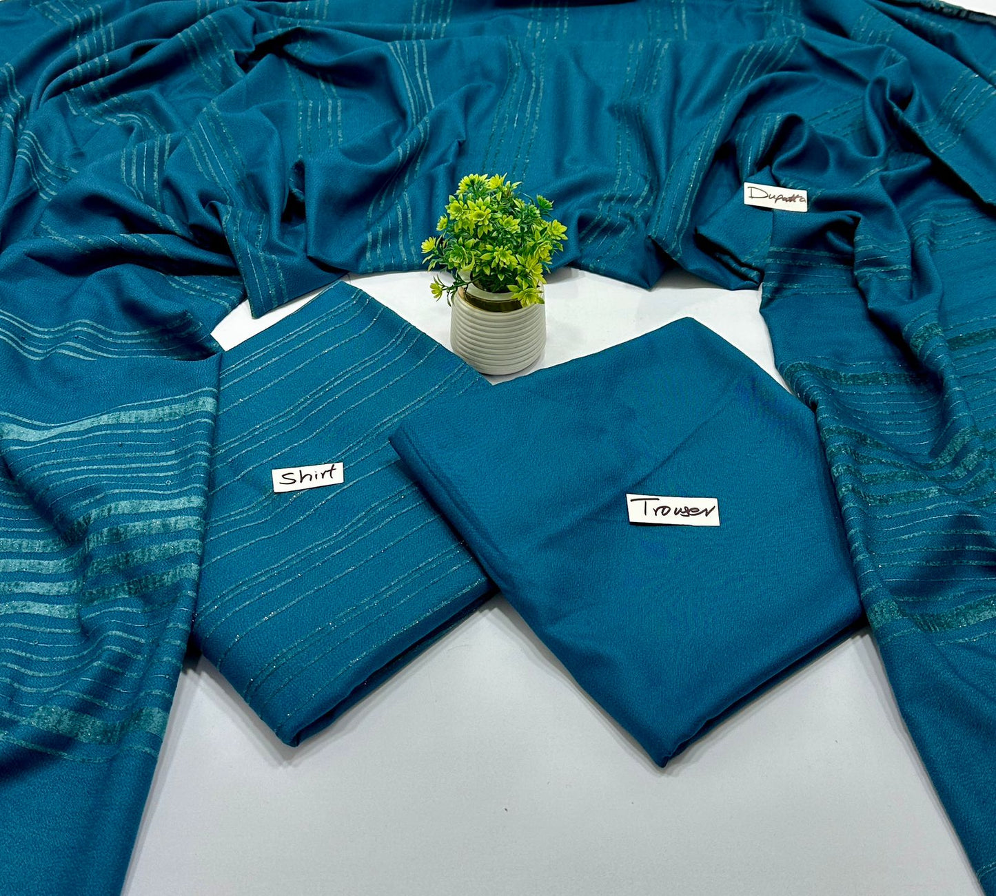 Peach Wool Valvet Strips Chamki Shawl ( 4 Suits)A