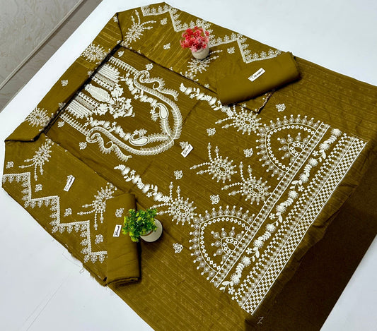 Chamkhi Peach Wool White Embroidery (7 Suits)