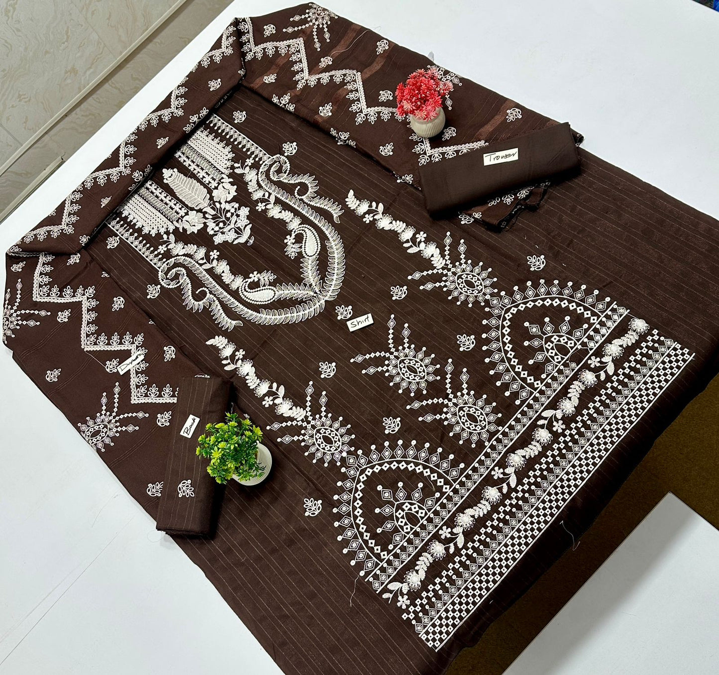 Chamkhi Peach Wool White Embroidery (4 Suits)A