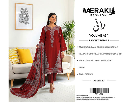 Meraki Vol 434 Bana Dora Peach Wool Dhank (6 Suits)