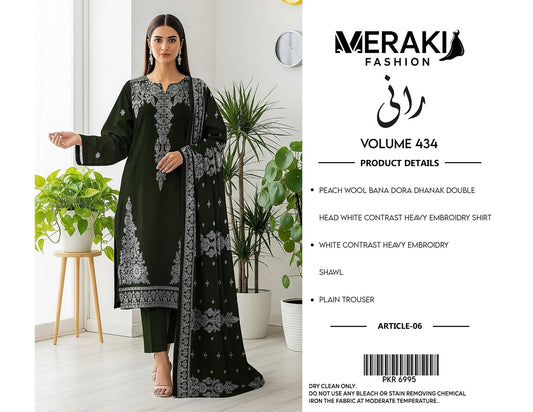 Meraki Vol 434 Bana Dora Peach Wool Dhank (3 Suits)A