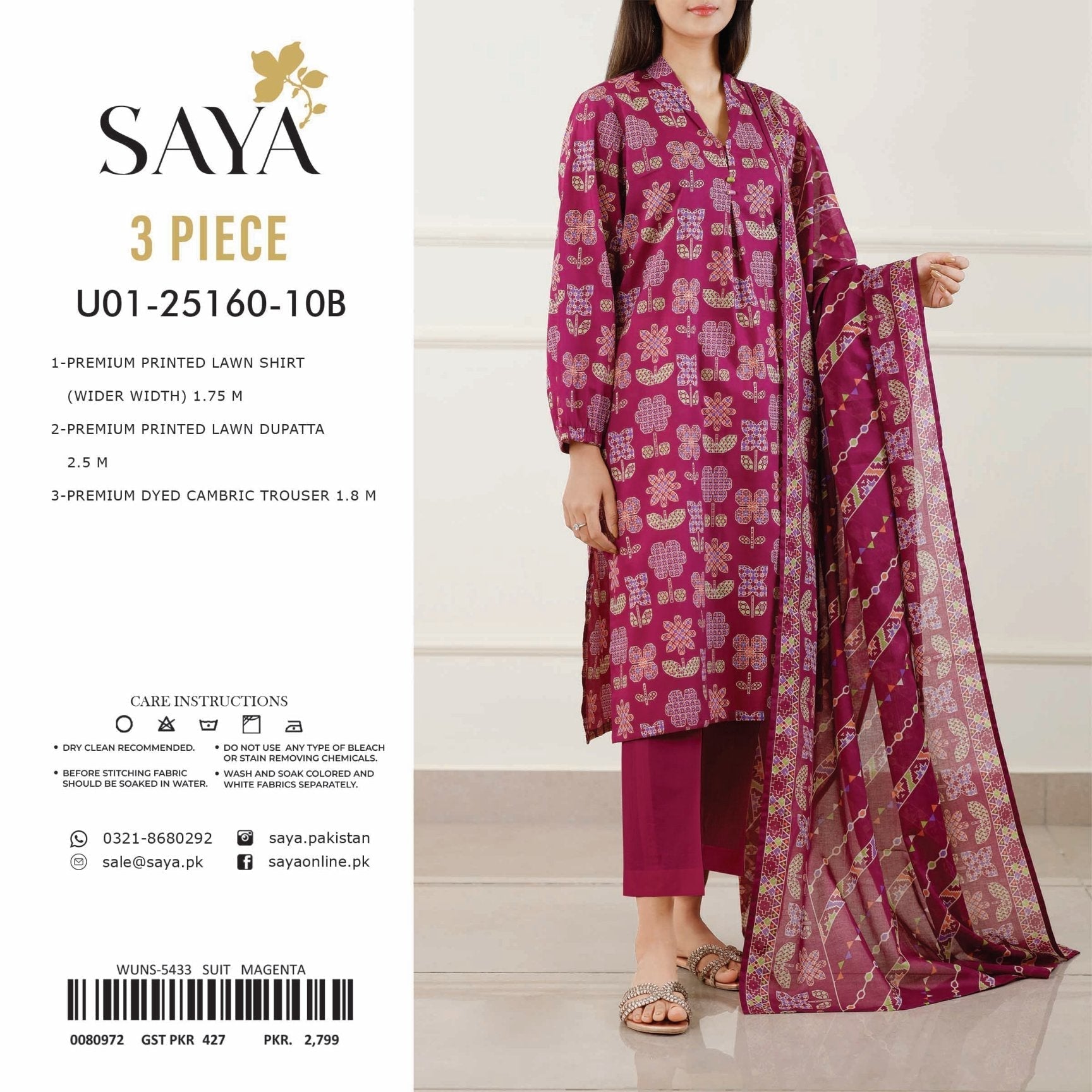 ORIGINAL SAYA BRAND VOL-4 P PRINTED LAWN (Set -Pack Of 5 Suits ) Category A Market Boy