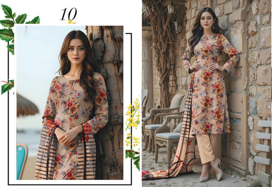 ORIGINAL BRAND BIN NOOR FAB ENGLISH BANA DORA 3PC LAWN 10 SUITS