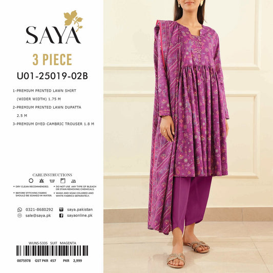 Saya Printed Lawn 3-PC (Set -Pack Of 7 Suits ) Market Boy