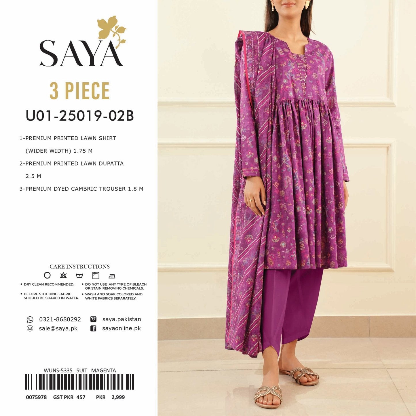 Saya Printed Lawn 3-PC (Set -Pack Of 5 Suits ) Category B Market Boy