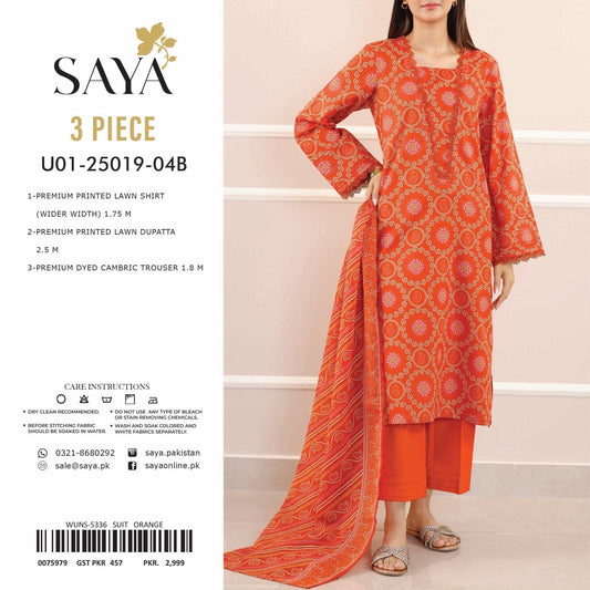 Saya Printed Lawn 3-PC (Set -Pack Of 4 Suits ) Category A Market Boy