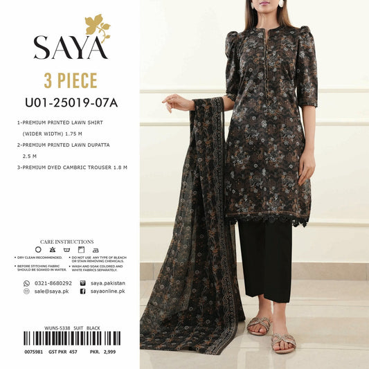 Saya Printed Lawn 3-PC (Set -Pack Of 5 Suits ) Category B Market Boy