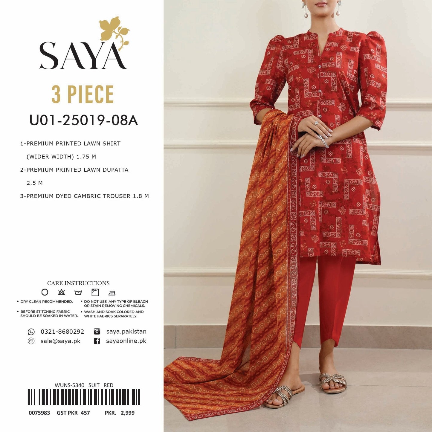 Saya Printed Lawn 3-PC (Set -Pack Of 5 Suits ) Category B Market Boy