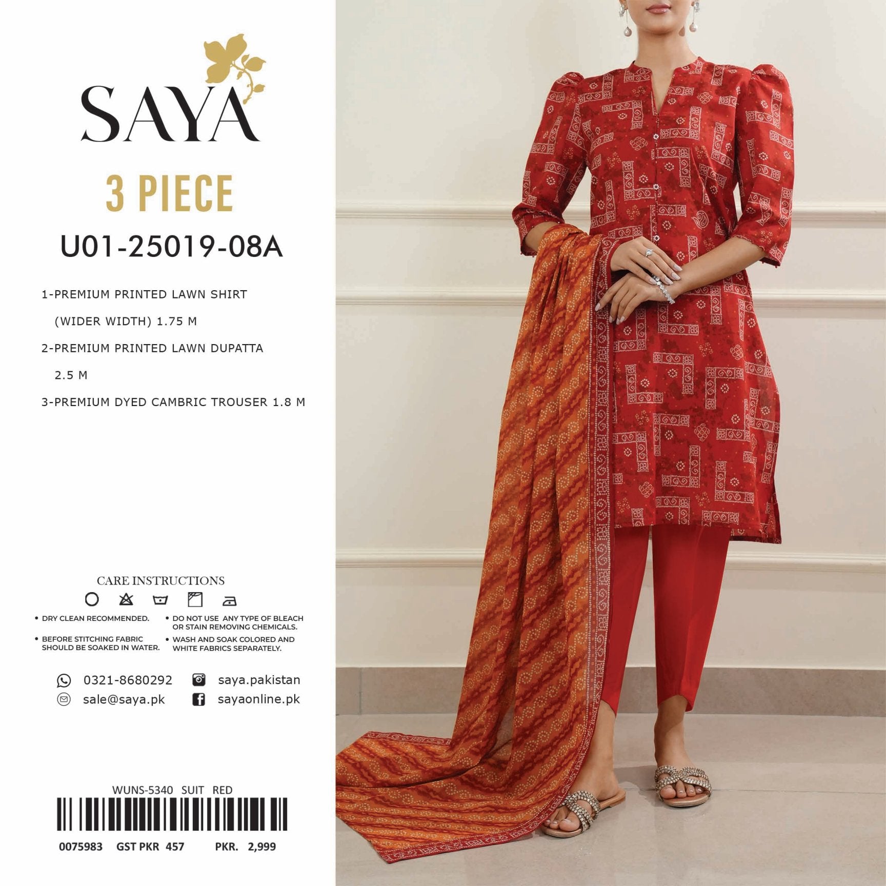 Saya Printed Lawn 3-PC (Set -Pack Of 5 Suits ) Category B Market Boy