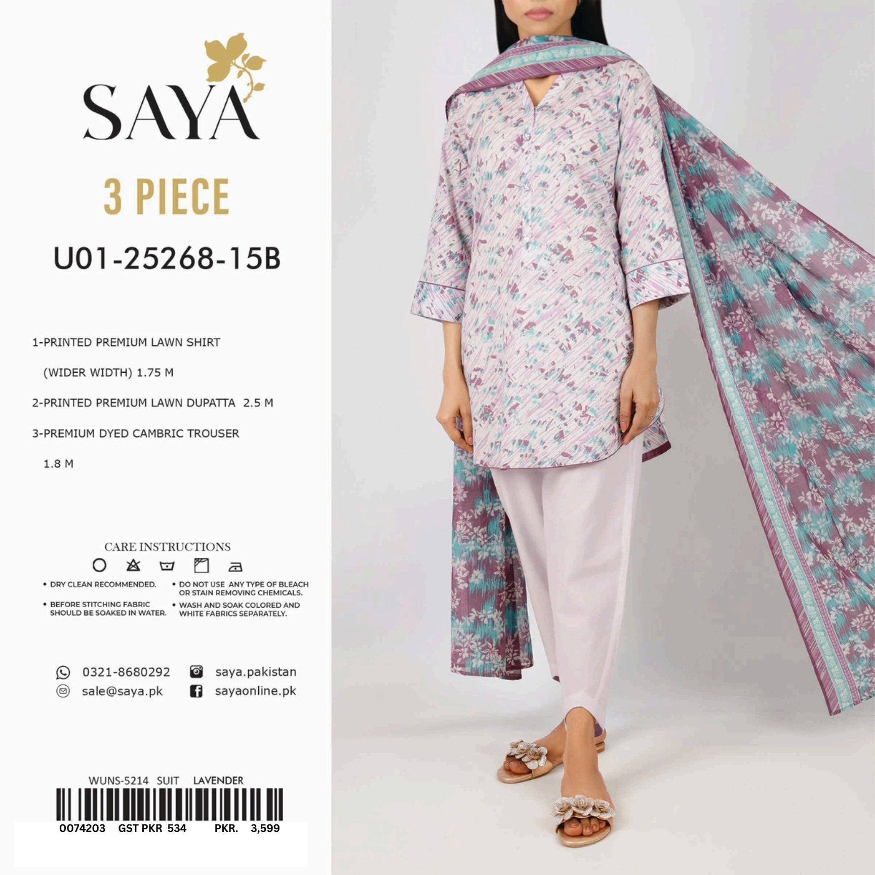 Saya Printed Lawn 3-PC (Set -Pack Of 5 Suits ) Category B Market Boy