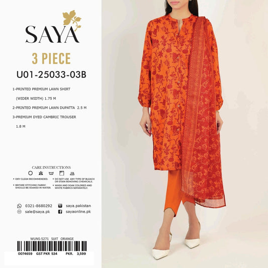 Saya Printed Lawn 3-PC (Set -Pack Of 5 Suits ) Category A Market Boy
