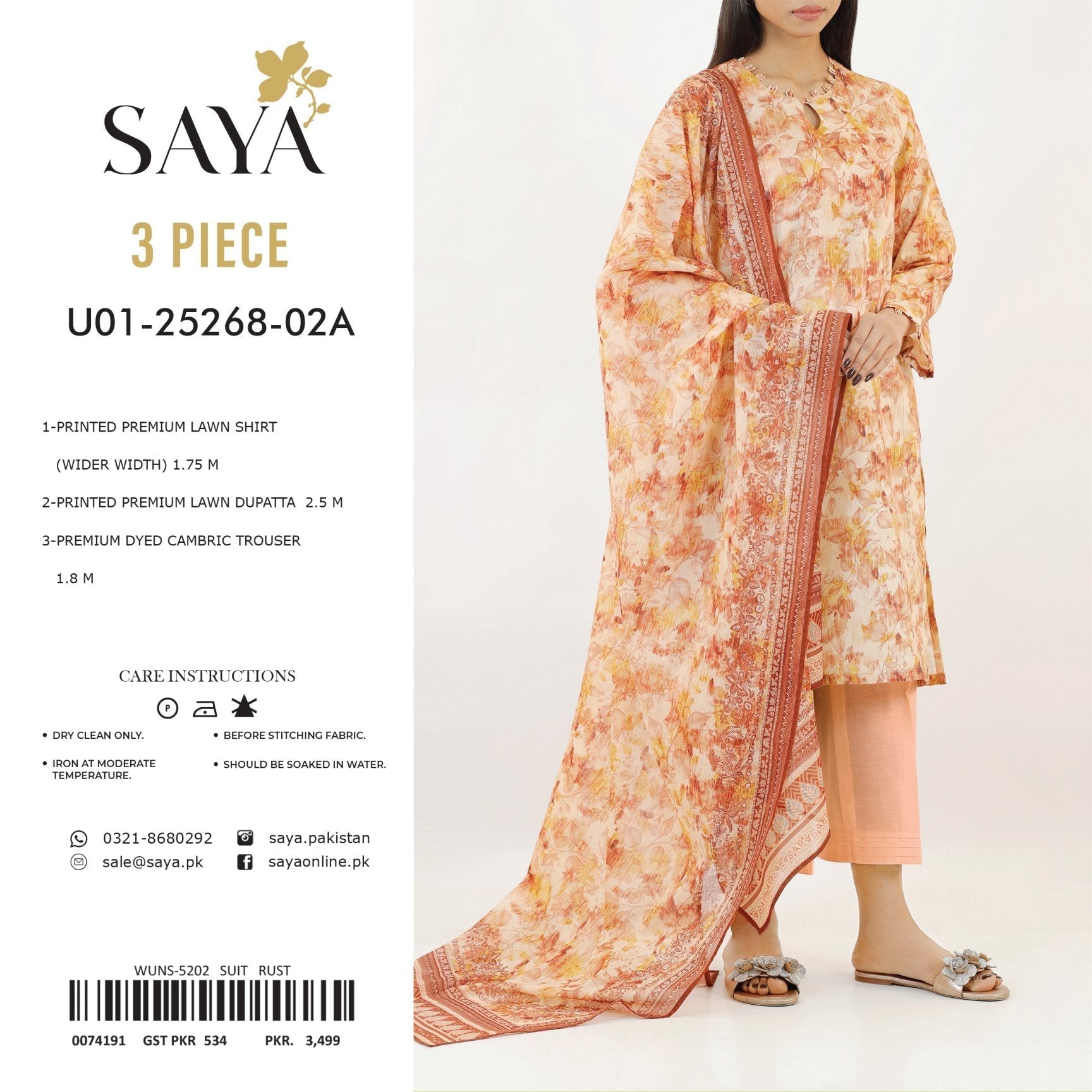 Saya Printed Lawn 3-PC English Design (Set -Pack Of 5 Suits )Category B Market Boy