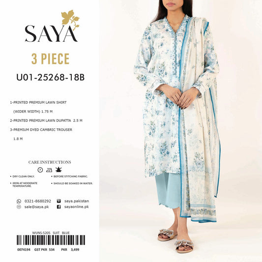 Saya Printed Lawn 3-PC English Design (Set -Pack Of 5 Suits )Category A Market Boy