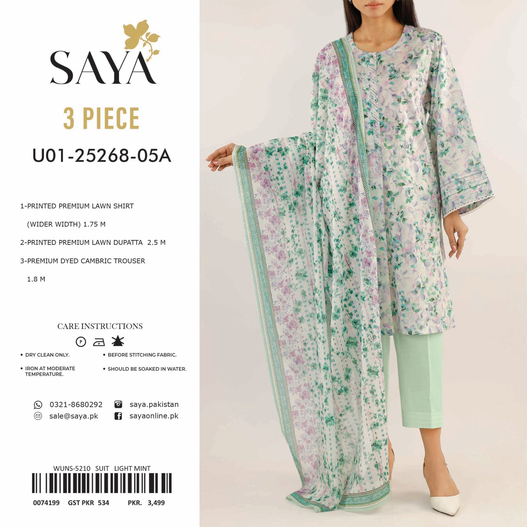 Saya Printed Lawn 3-PC English Design (Set -Pack Of 5 Suits )Category B Market Boy