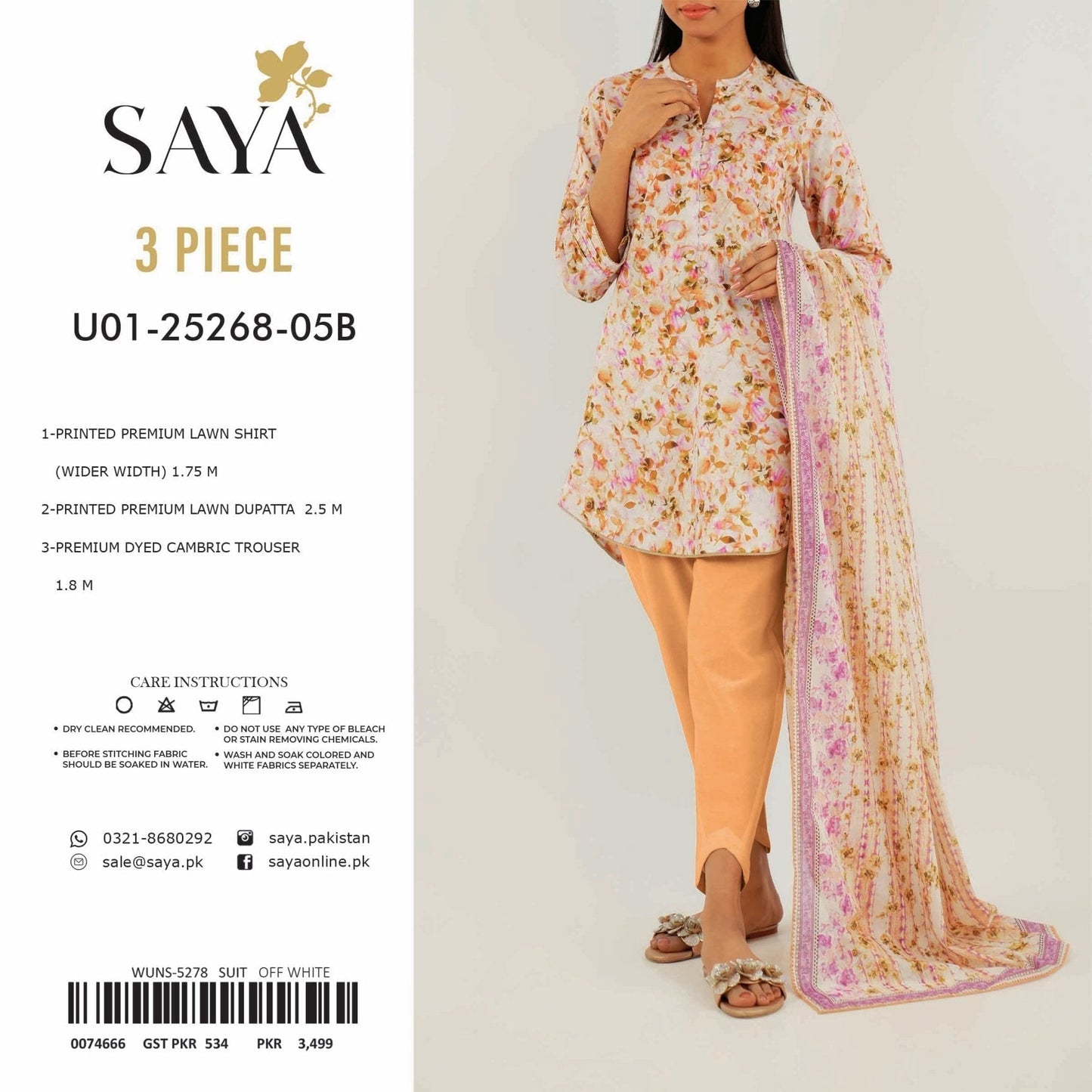 Saya Printed Lawn 3-PC English Design (Set -Pack Of 5 Suits )Category B Market Boy