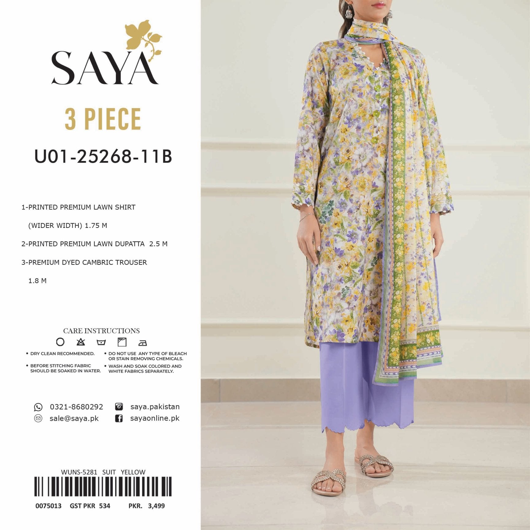 Saya Printed Lawn 3-PC English Design (Set -Pack Of 5 Suits )Category B Market Boy