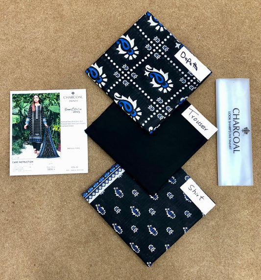 CHARCOAL DIGITAL PRINT BANA DORIA LAWN (Set -Pack of 5 Suits ) Category A Market Boy