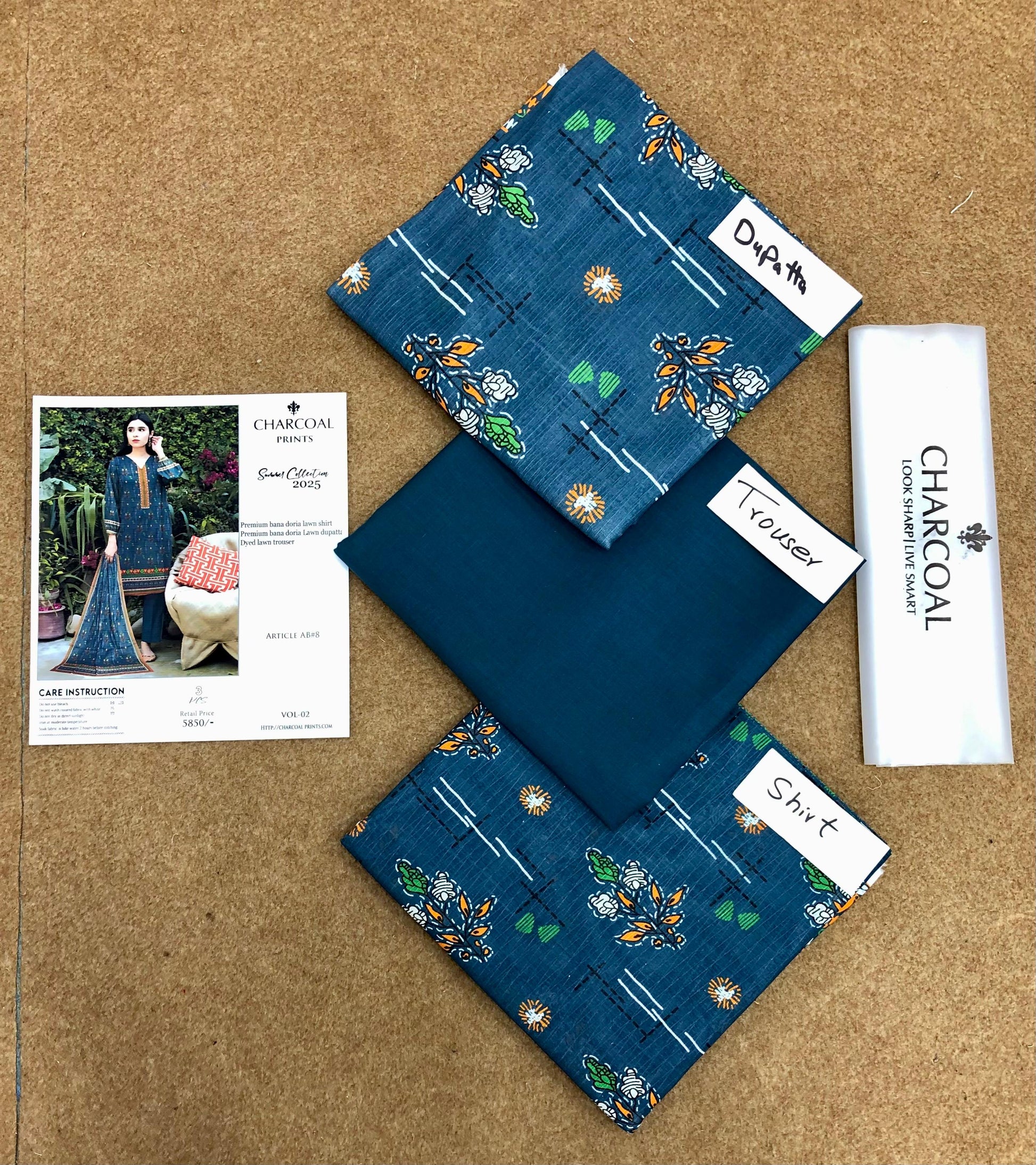 CHARCOAL DIGITAL PRINT BANA DORIA LAWN (Set -Pack of 5 Suits ) Category B Market Boy