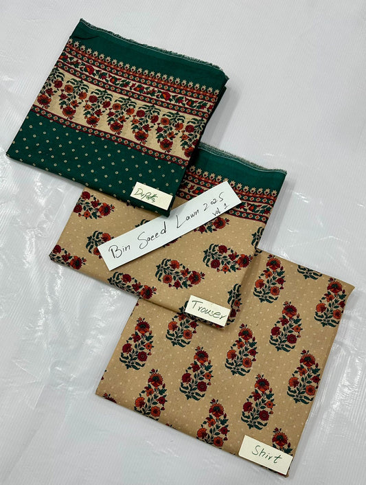 ORIGINAL BRAND BIN SAEED LAWN VOLUME NO 1 (Set -Pack of 14 Suits ) Market Boy