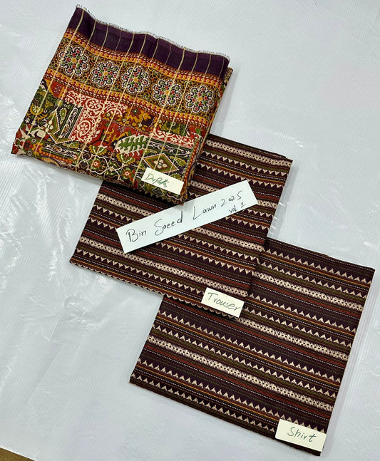 ORIGINAL BRAND BIN SAEED LAWN VOLUME NO 1 (Set -Pack of 7 Suits ) Category B Market Boy