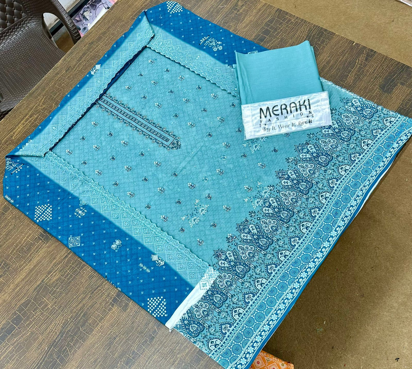 MERAKI FASHION VOL 355/CUT WORK SEQUENCE DUPATTA/BANA DURA DIGITAL PRINT (Set -Pack Of 10 Suits )Category B Market Boy