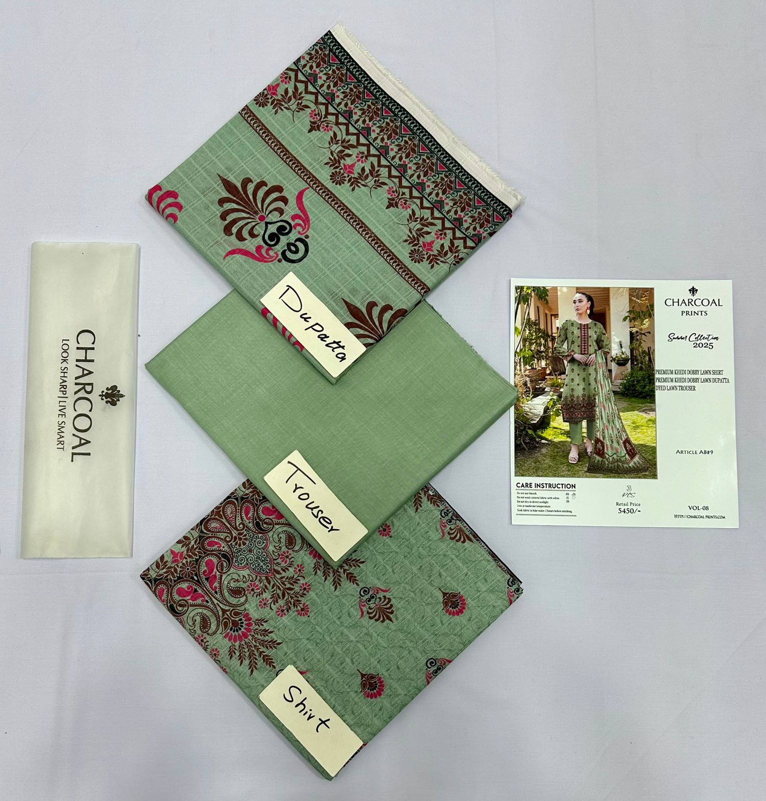 CHARCOAL PRINT DOBBY LAWN  (Set -Pack Of 5 Suits ) Category B Market Boy