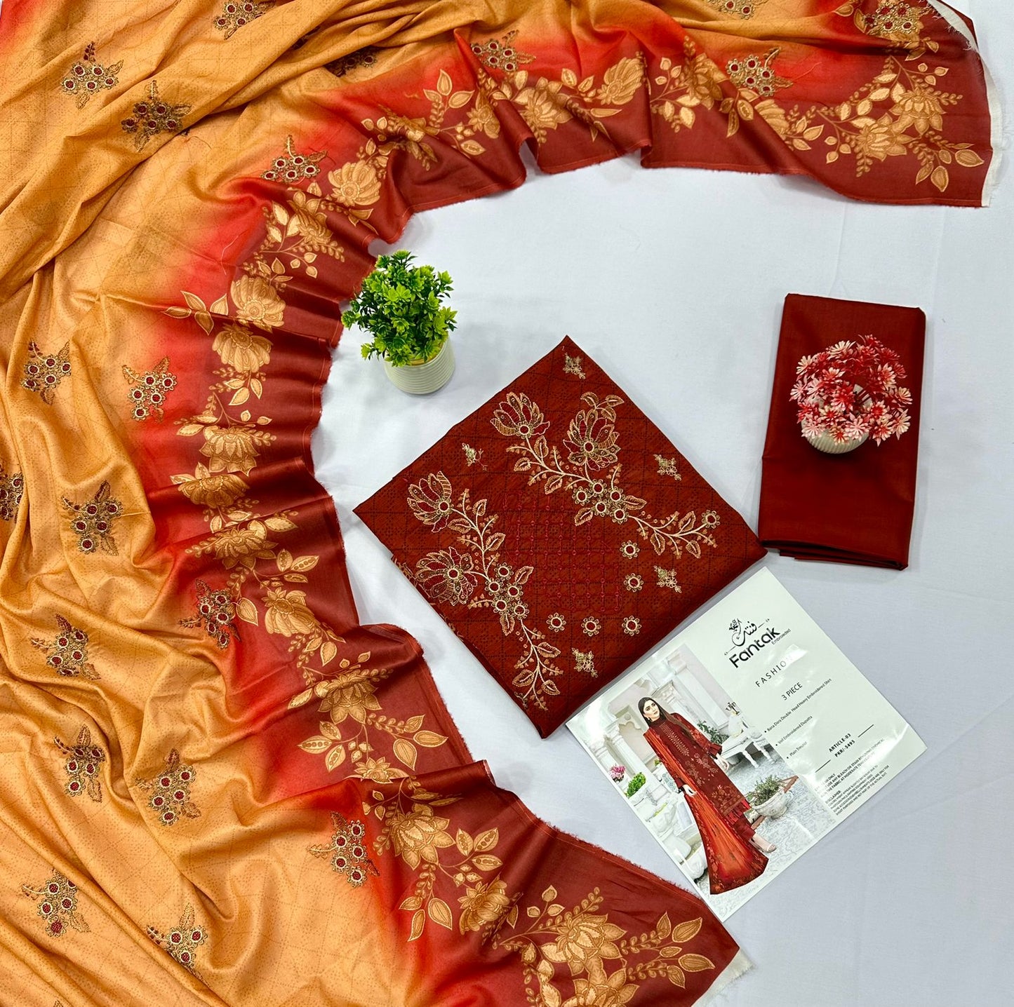 Fantak Embroieded Bana Dora 3 Piece Lawn (Set -Pack Of 5 Suits )Category B Market Boy