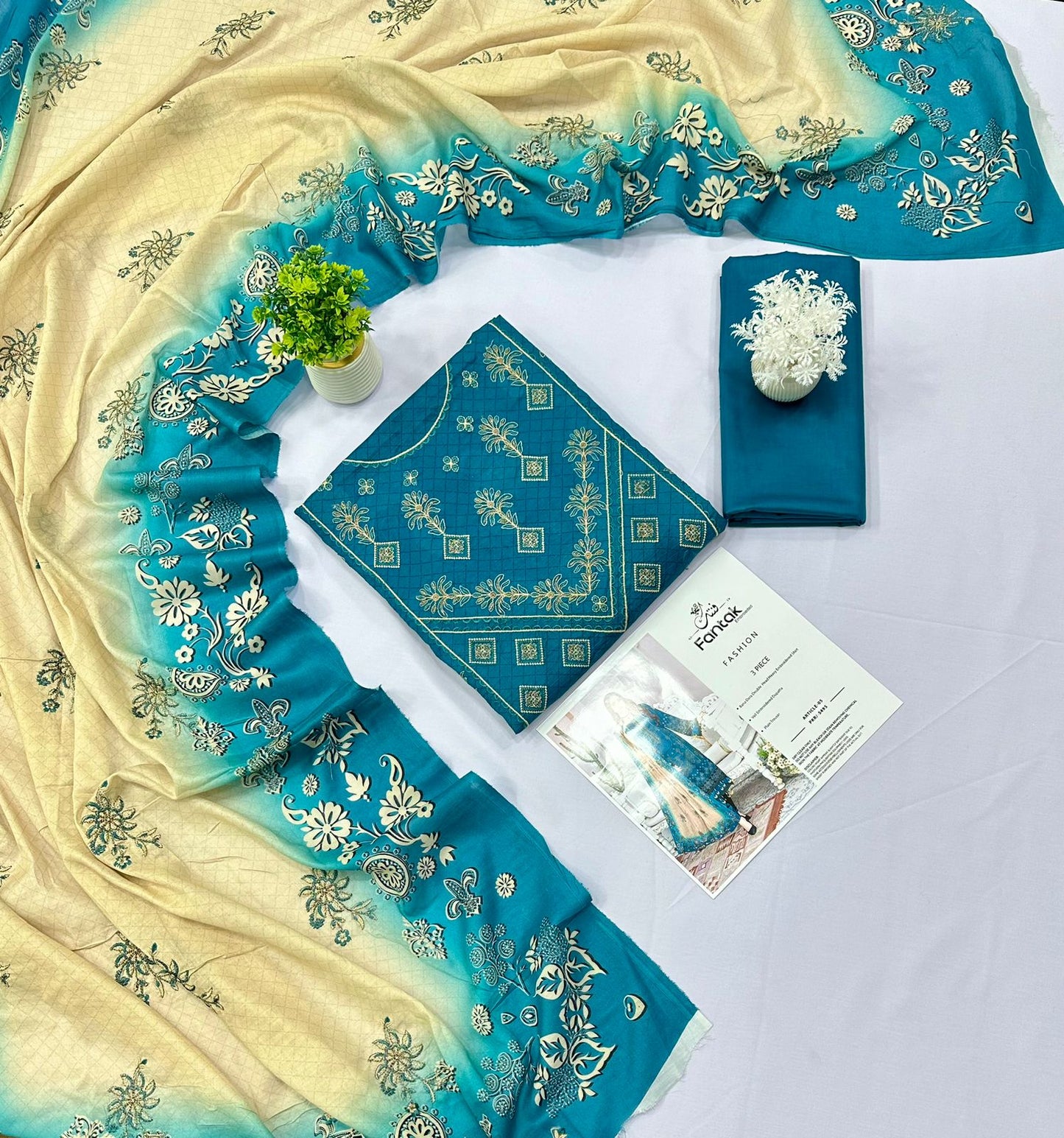 Fantak Embroieded Bana Dora 3 Piece Lawn (Set -Pack Of 5 Suits )Category B Market Boy