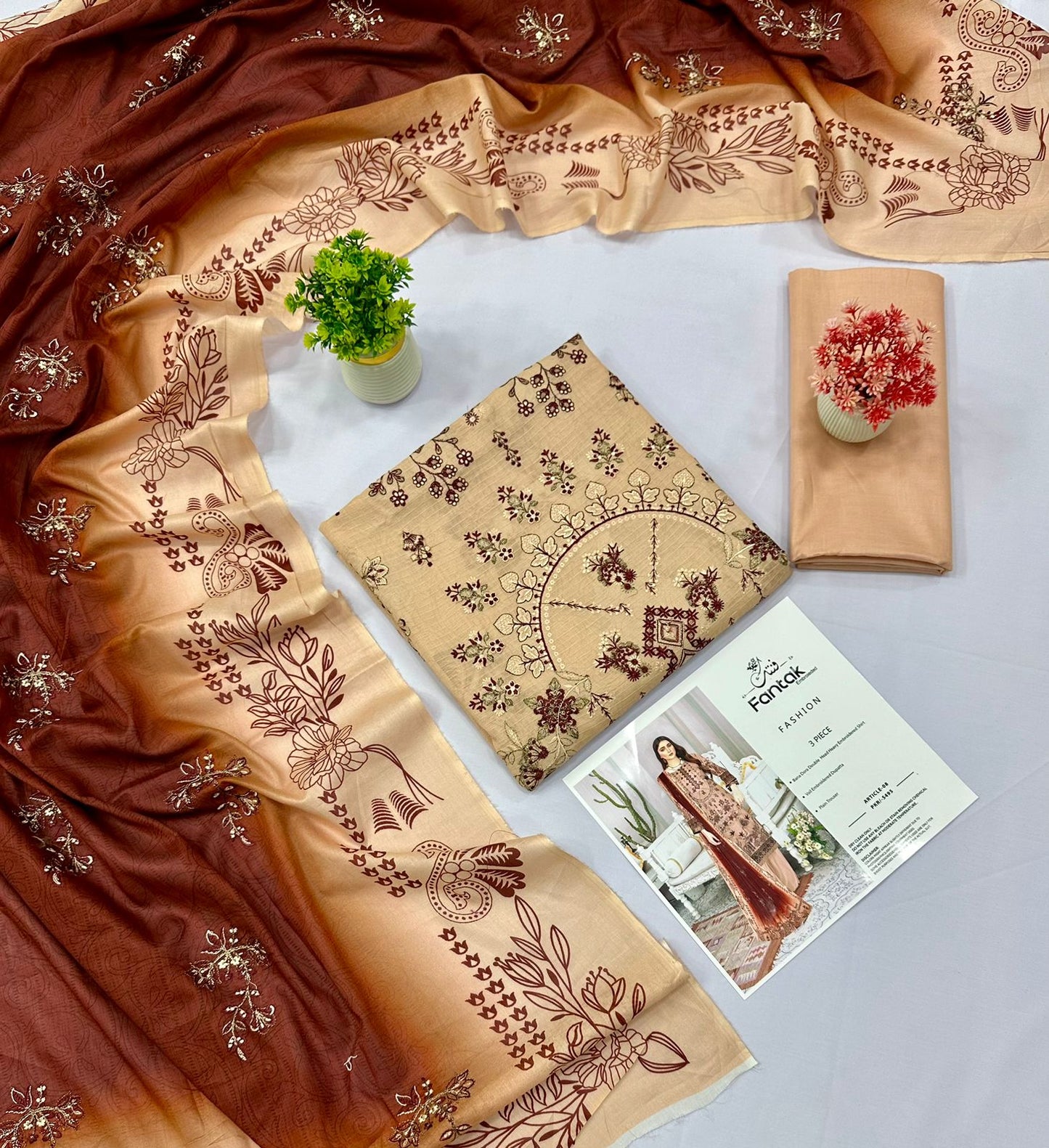 Fantak Embroieded Bana Dora 3 Piece Lawn (Set -Pack Of 10 Suits ) Market Boy