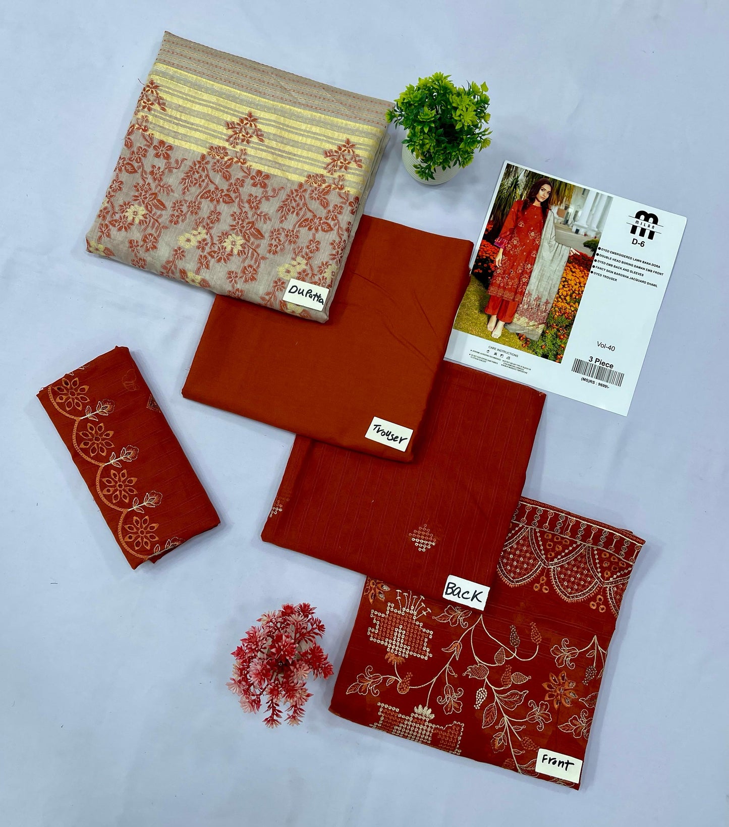 MILAN EMBROIDERED  BANA DORA LAWN (Set -Pack Of 4 Suits ) A Market Boy