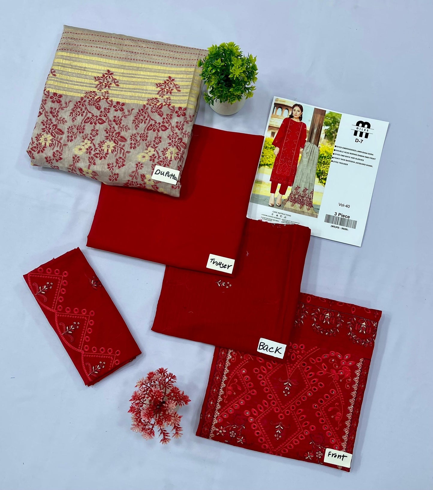 MILAN EMBROIDERED  BANA DORA LAWN (Set -Pack Of 8 Suits )Category A Market Boy