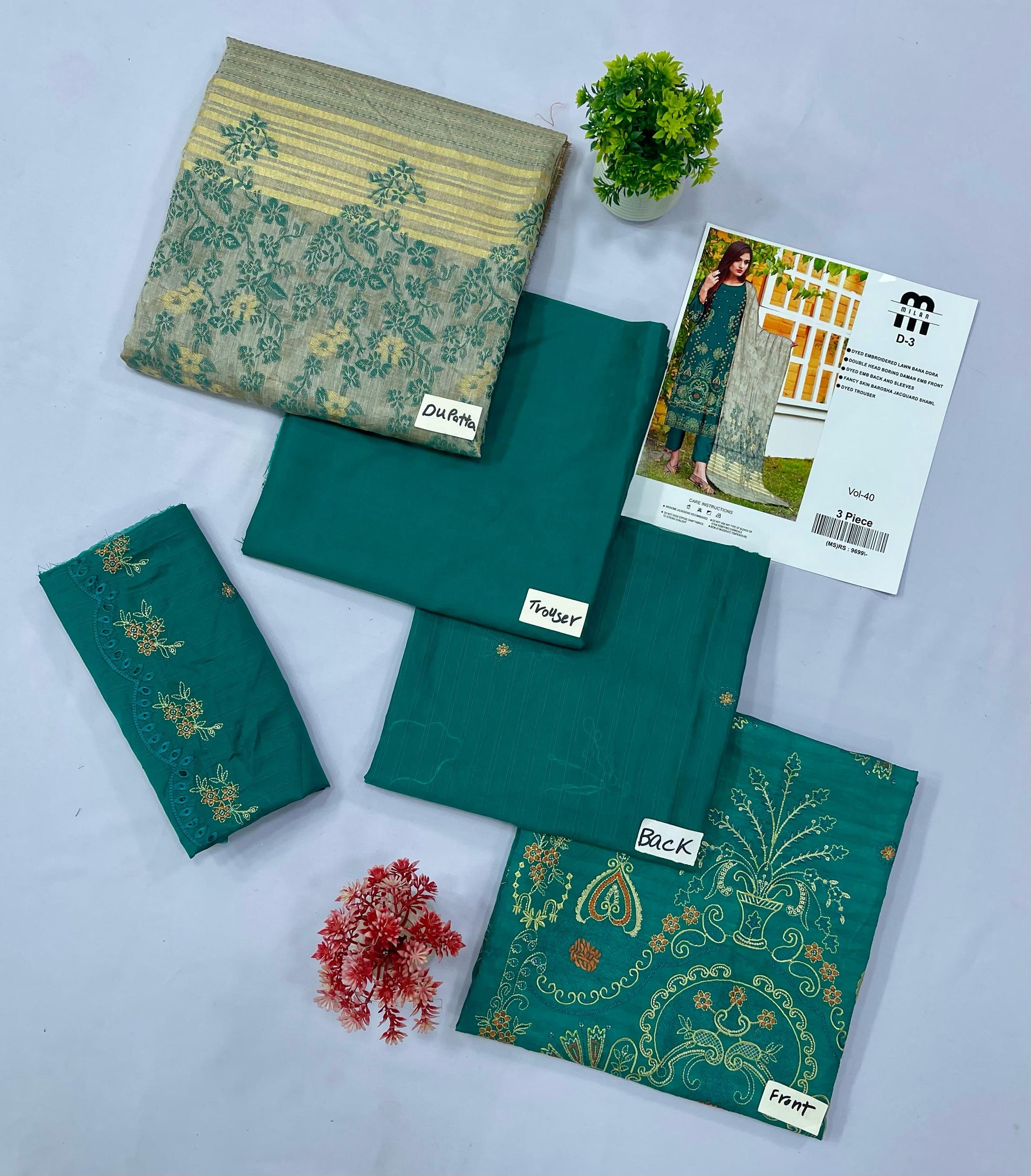 MILAN EMBROIDERED  BANA DORA LAWN (Set -Pack Of 4 Suits ) A Market Boy