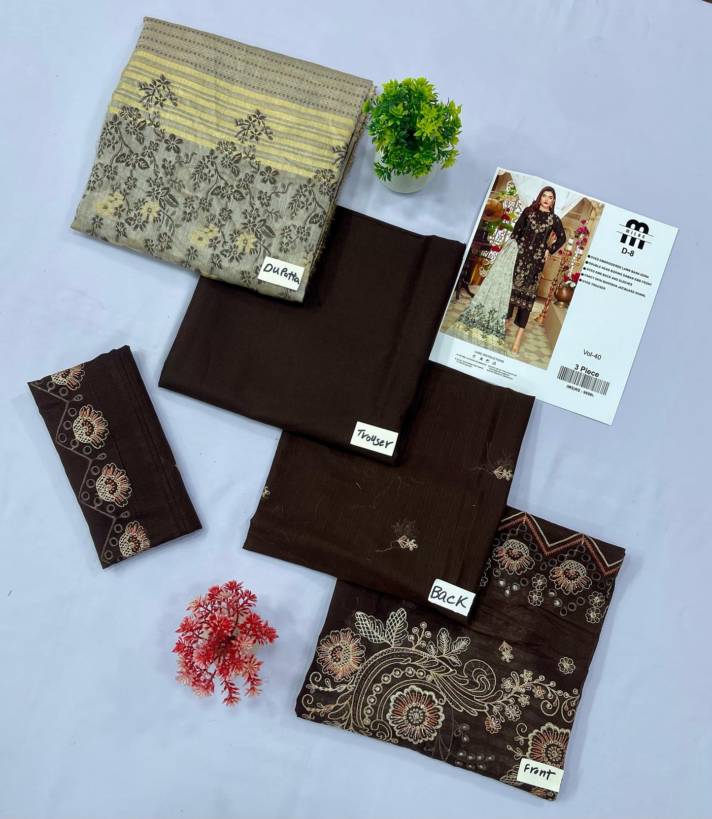 MILAN EMBROIDERED  BANA DORA LAWN (Set -Pack Of 8 Suits )Category A Market Boy