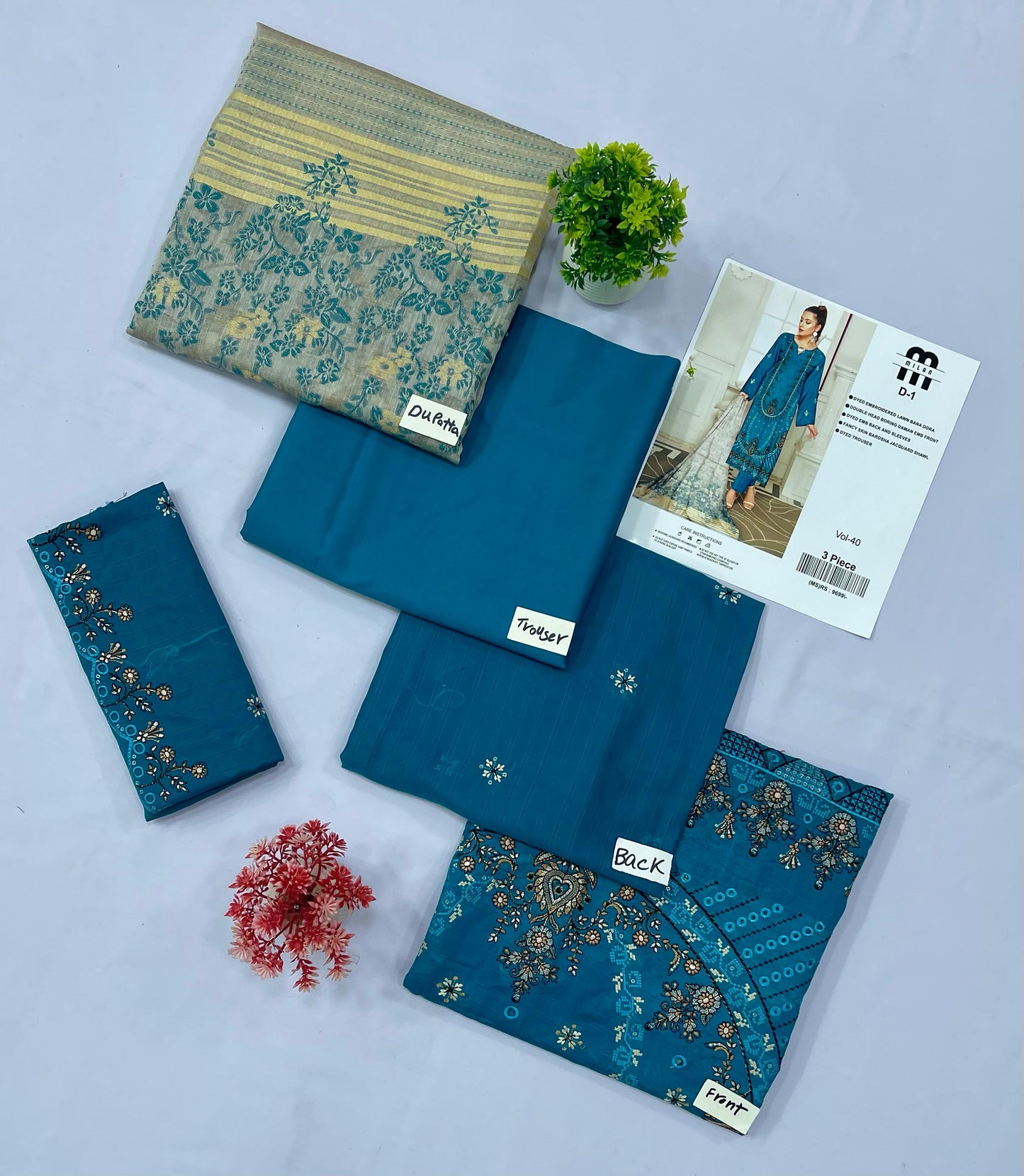 MILAN EMBROIDERED  BANA DORA LAWN (Set -Pack Of 4 Suits ) A Market Boy