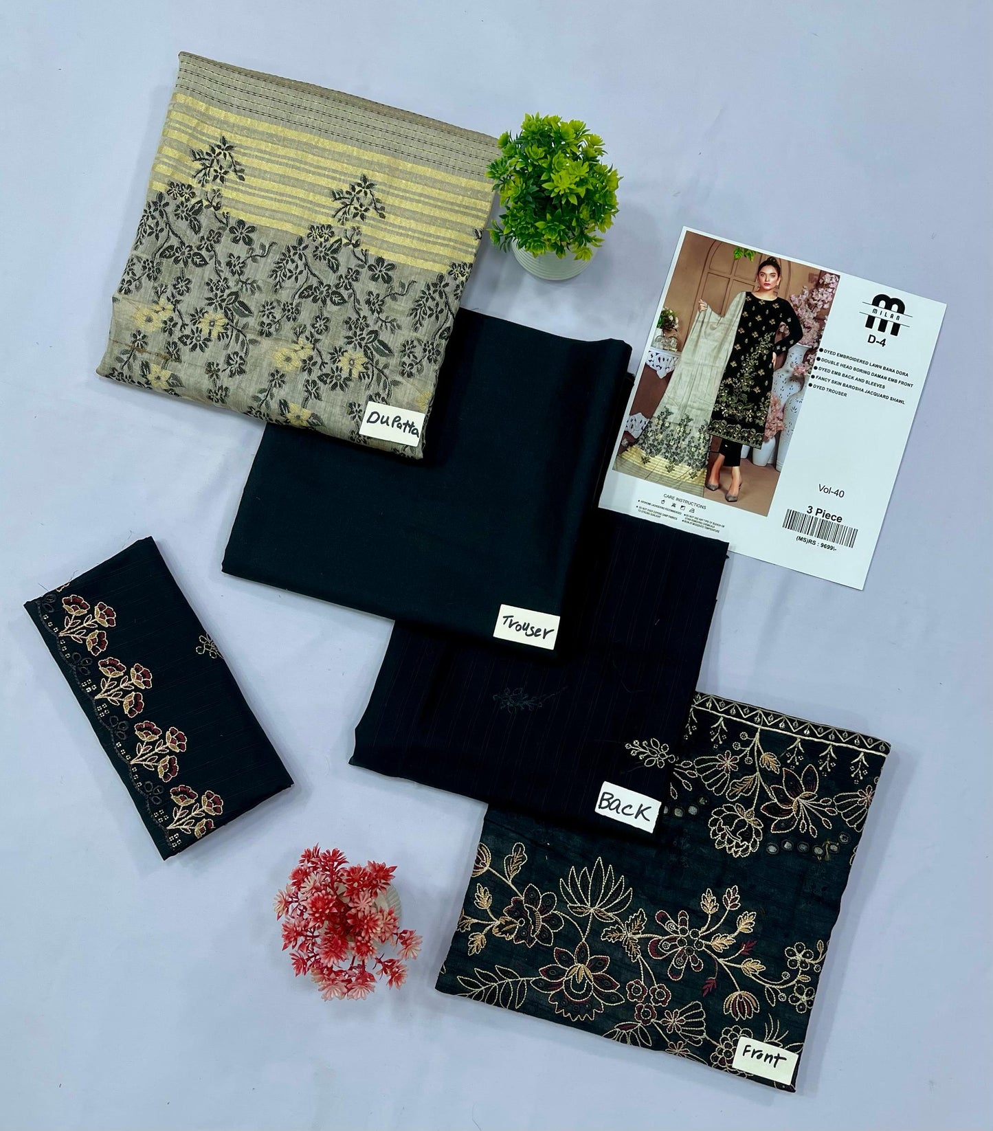 MILAN EMBROIDERED  BANA DORA LAWN (Set -Pack Of 8 Suits )Category A Market Boy