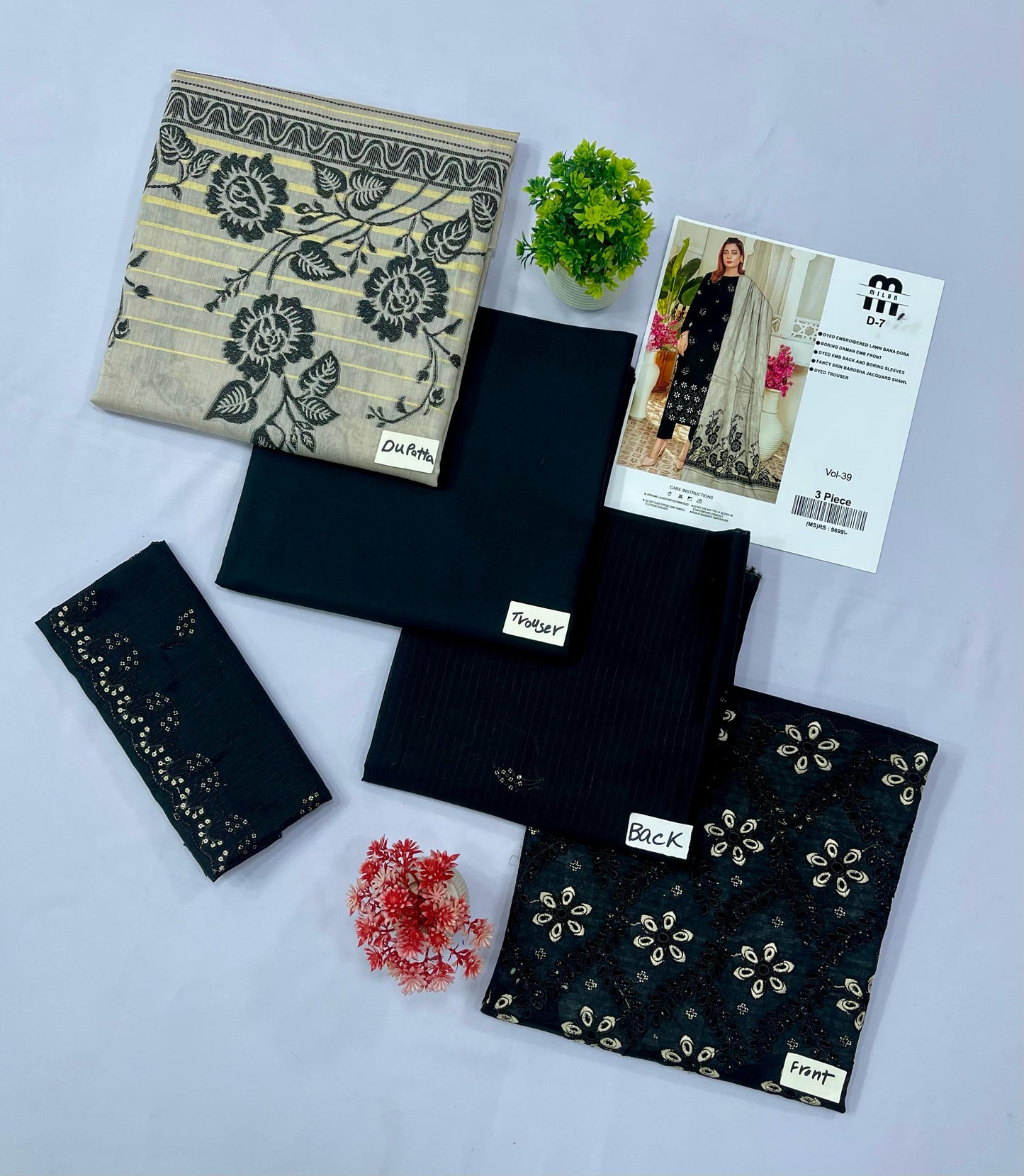 MILAN EMBROIDERED  BANA DORA LAWN (Set -Pack Of 4 Suits )B Market Boy