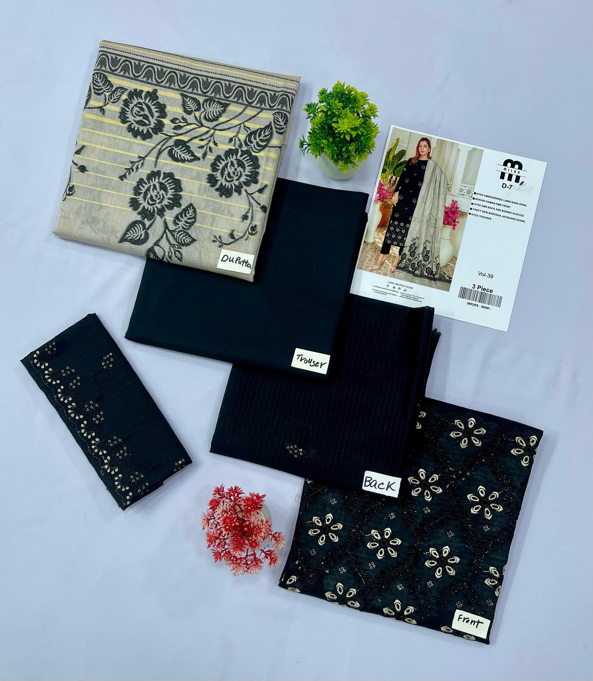 MILAN EMBROIDERED  BANA DORA LAWN (Set -Pack Of 4 Suits )B Market Boy