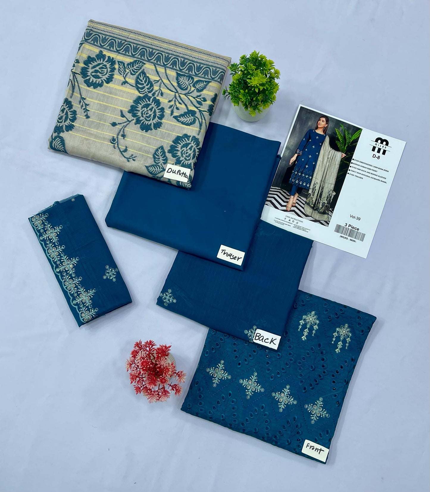 MILAN EMBROIDERED  BANA DORA LAWN (Set -Pack Of 8 Suits )Category B Market Boy