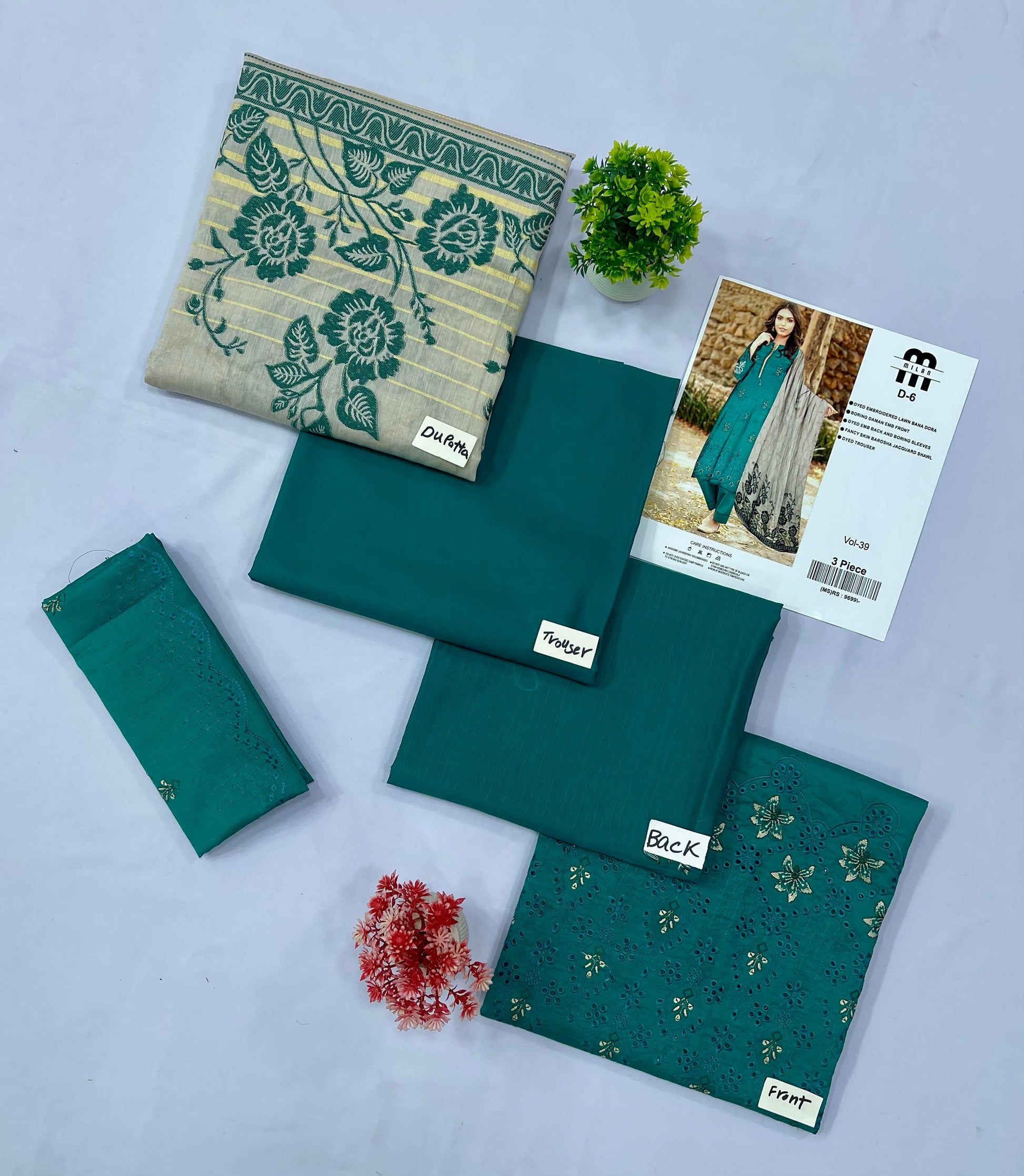 MILAN EMBROIDERED  BANA DORA LAWN (Set -Pack Of 8 Suits )Category B Market Boy