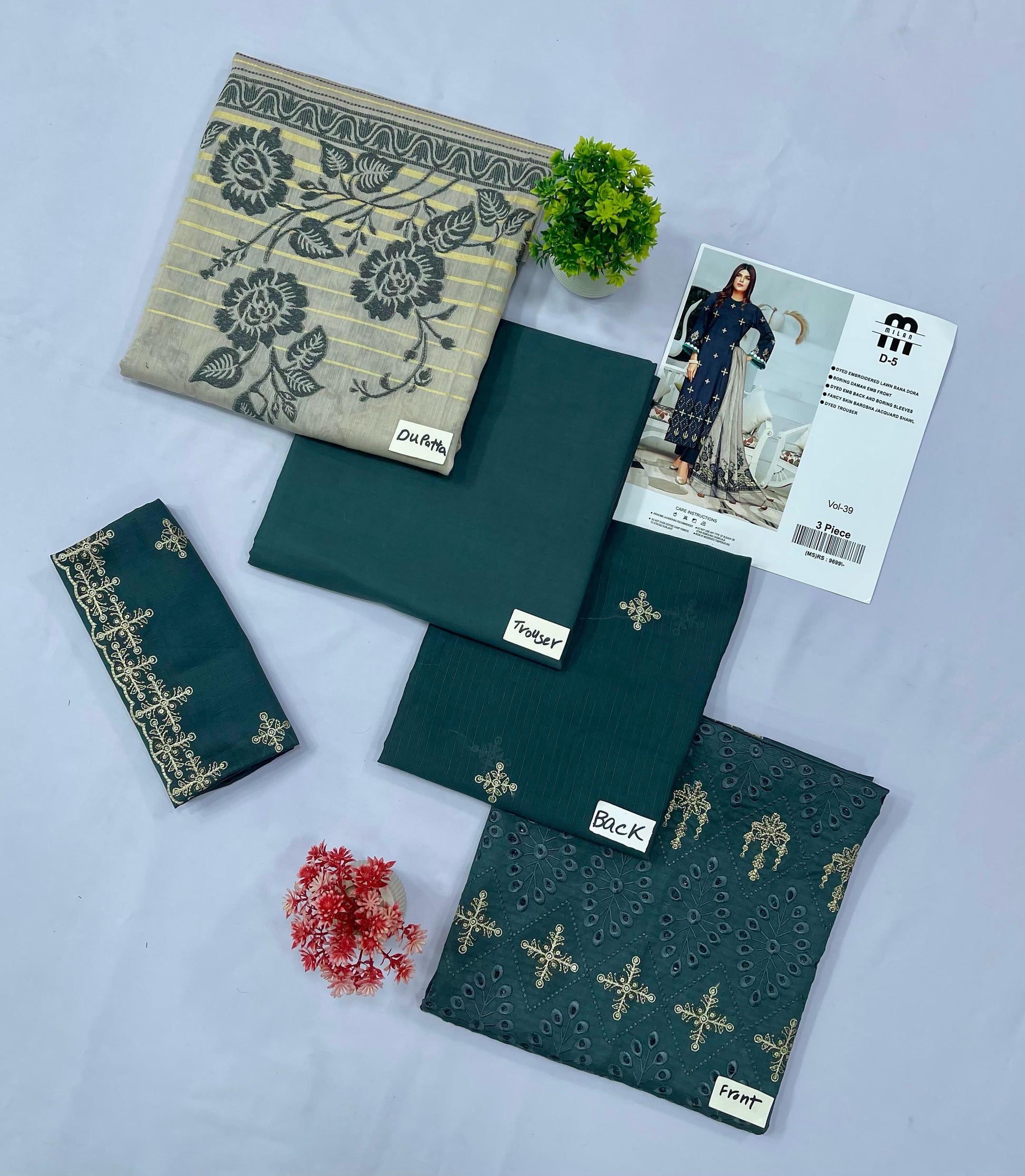 MILAN EMBROIDERED  BANA DORA LAWN (Set -Pack Of 4 Suits )B Market Boy