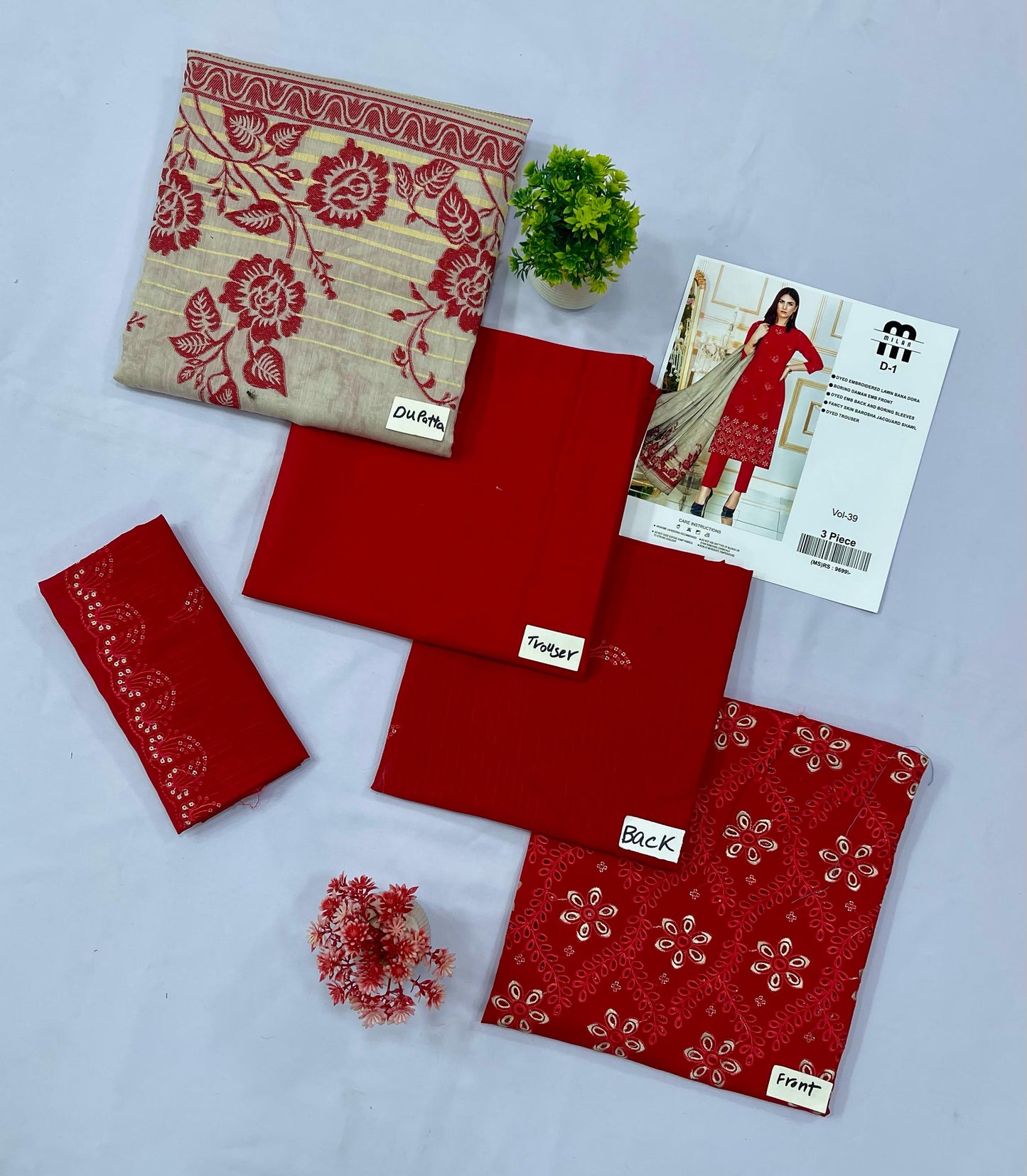 MILAN EMBROIDERED  BANA DORA LAWN (Set -Pack Of 8 Suits )Category B Market Boy