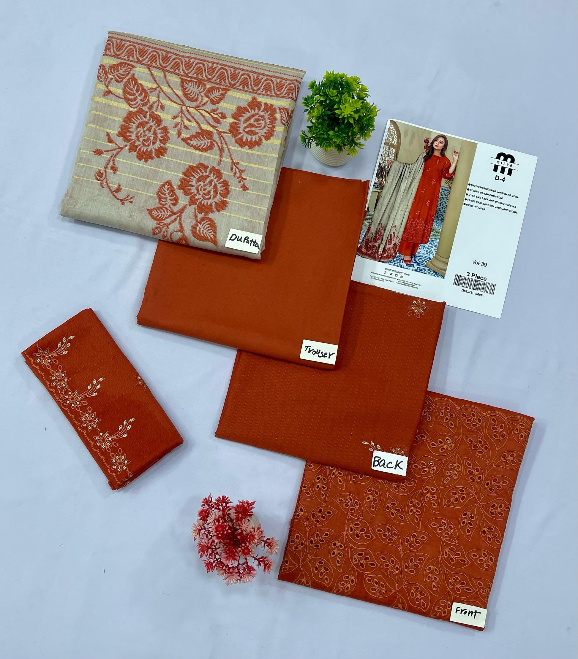 MILAN EMBROIDERED  BANA DORA LAWN (Set -Pack Of 4 Suits )B Market Boy