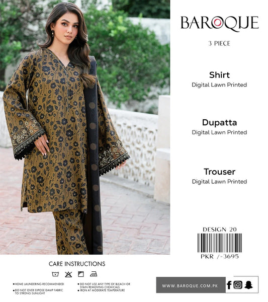 BAROQUE 3-PC DIGITAL LAWN  (Set -Pack Of 4 Suits ) MIX Market Boy
